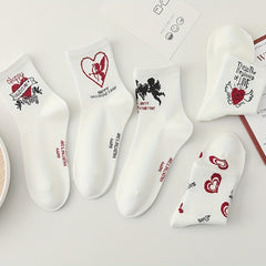 Girls Kids Heart Cupid Pattern Socks Cotton Crew Socks