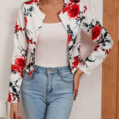 Floral Print Open Front Crop Jacket for Women