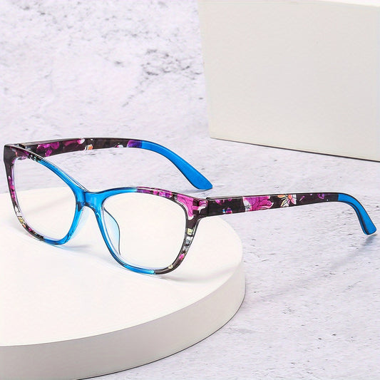 Cat Eye Clear Lens Glasses For Women Men Block Flower Frame Anti Light Glasses