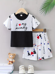 Boys Letter Print T Shirt and Shorts Set for Summer