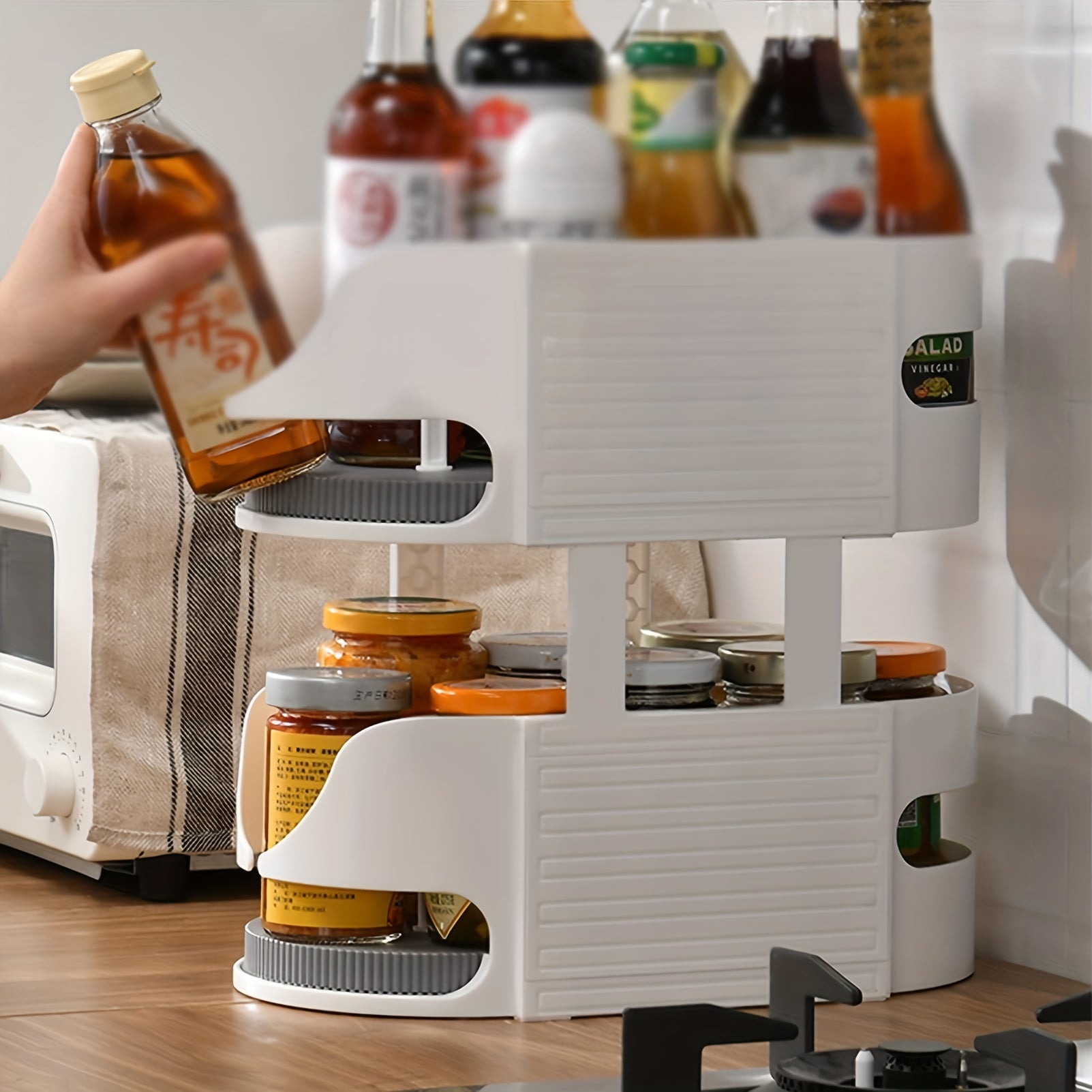 2 Layer Rotating Seasoning Spice Container Turntable Storage Box