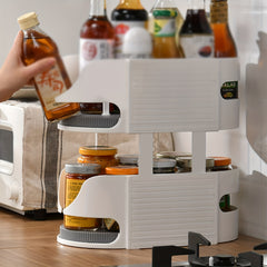 2 Layer Rotating Seasoning Spice Container Turntable Storage Box