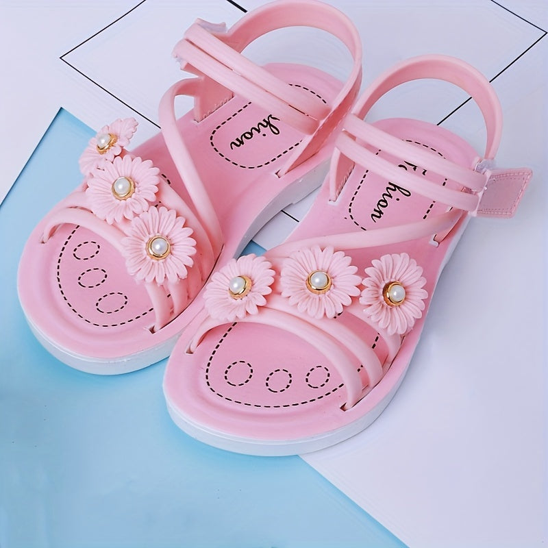 Girls Flower Decor Open Toe Sandals Lightweight Breathable Sandals