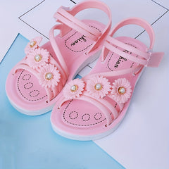 Girls Flower Decor Open Toe Sandals Lightweight Breathable Sandals