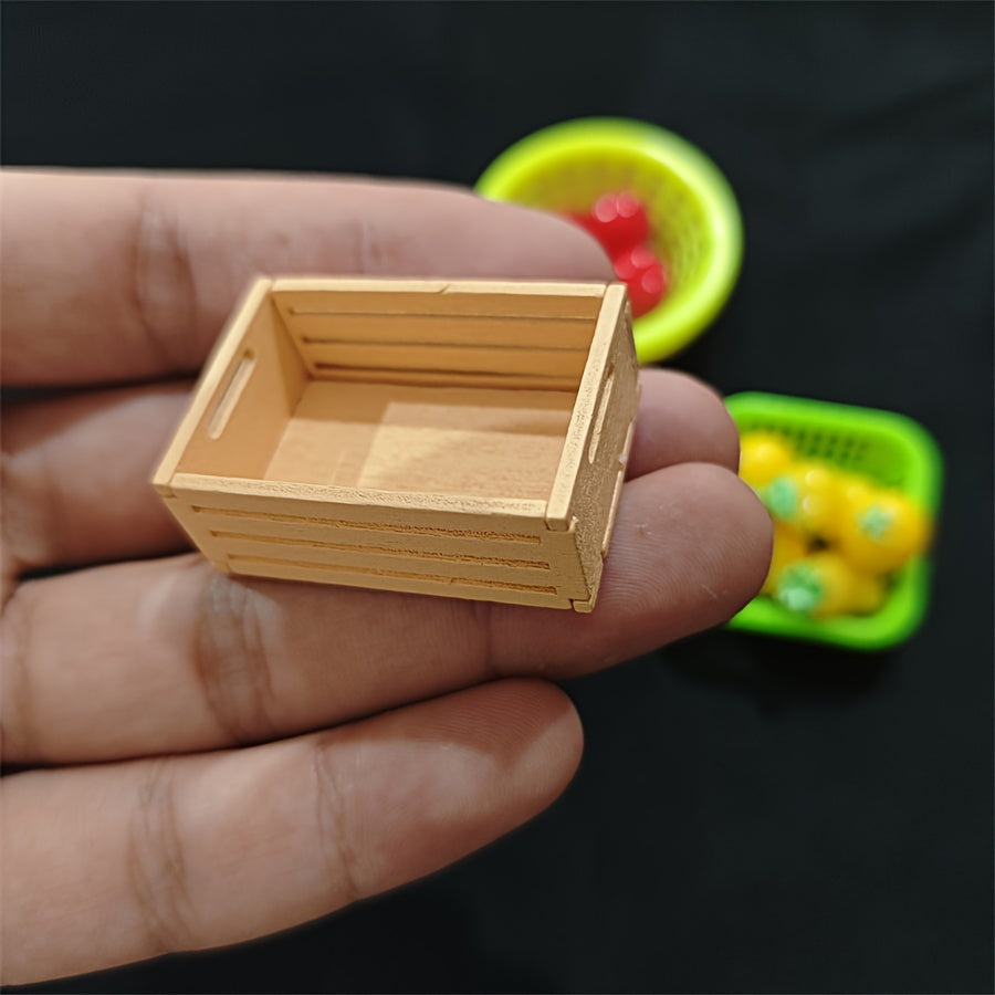 2pcs Mini Wooden Fruit Basket Models for Dollhouse Decoration