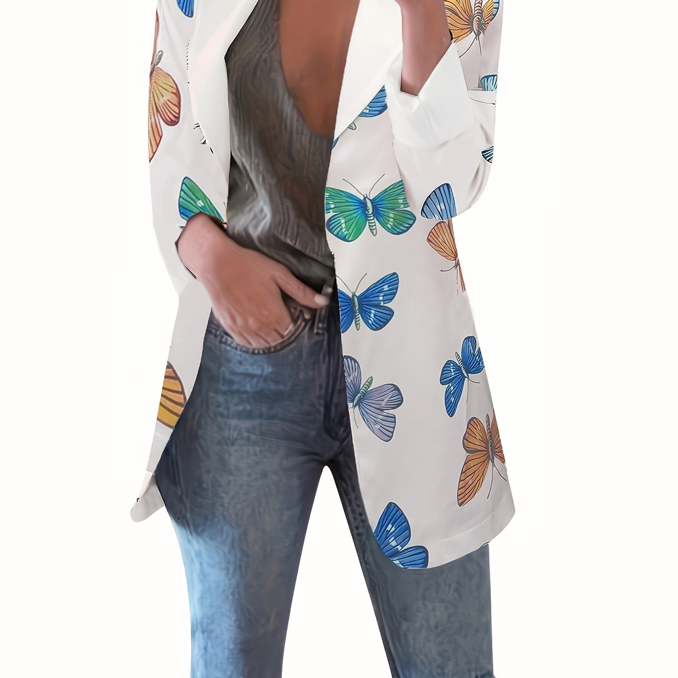 Butterflies Print Blazer Long Sleeve Office Work Women's Clothing