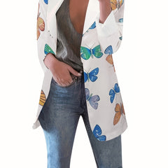 Butterflies Print Blazer Long Sleeve Office Work Women's Clothing