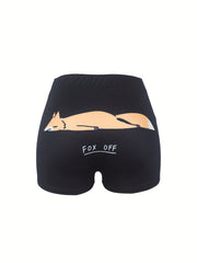 Fox Print Skinny Shorts Elastic Waist Women's Clothing