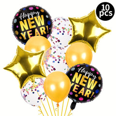 10pcs Year Balloons Kit Happy Year Party Supplies Foil Balloon Banner Gift