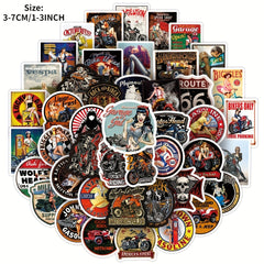 50pcs Retro Motorcycle Girl Series Waterproof Sticker for Laptop Desktop Cup