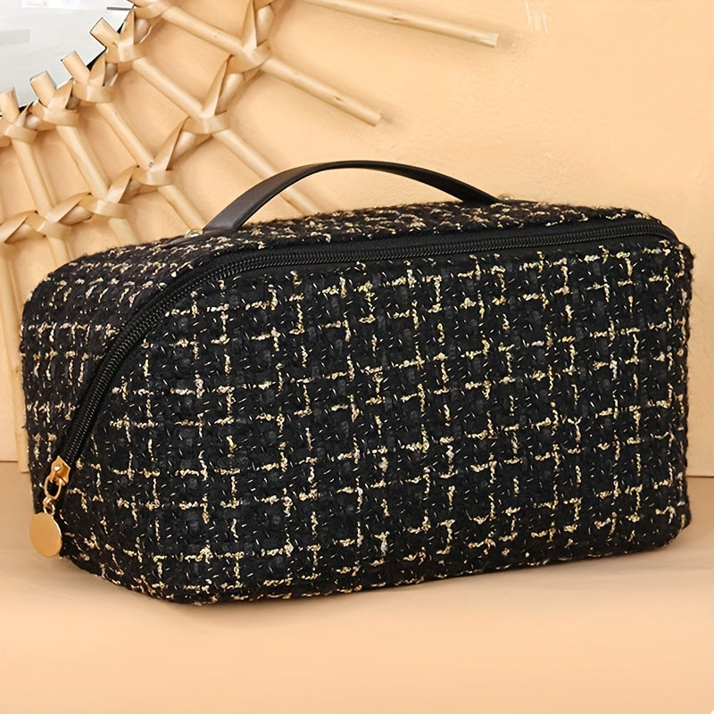 Plaid Pattern Cosmetic Travel Bag Large Capacity Toiletry Skincare Cosmetics