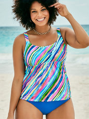 Rainbow Striped Tankini Set Cami Top & Panty Swimsuit