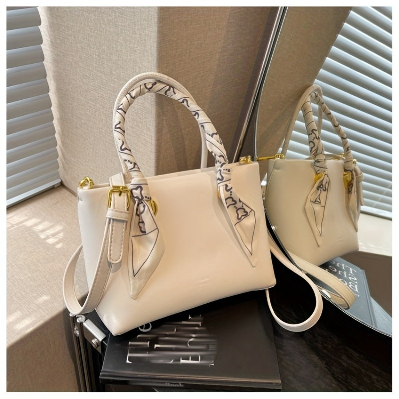 Minimalist Square Crossbody Bag Satchel Scarf Decor