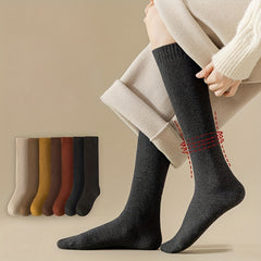 4 Pairs Solid Calf Socks Warm Knee High Women's Stockings