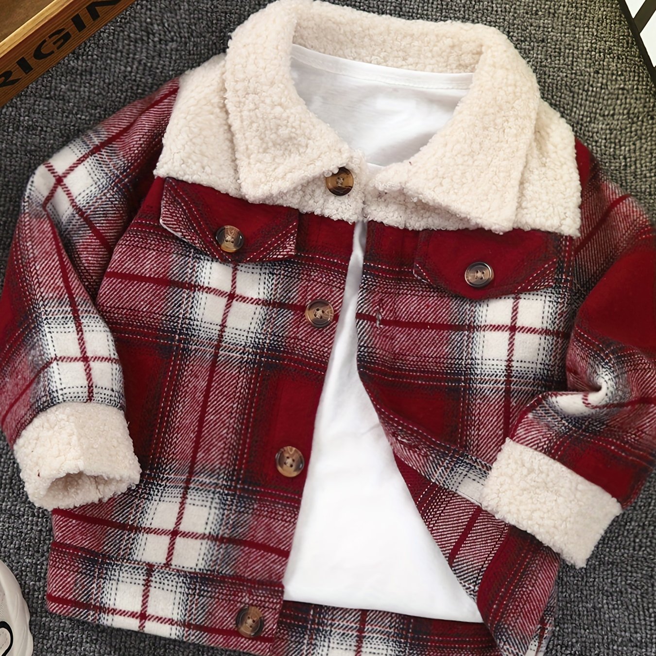 Boys Plaid Stretch Collar Fleece Jacket