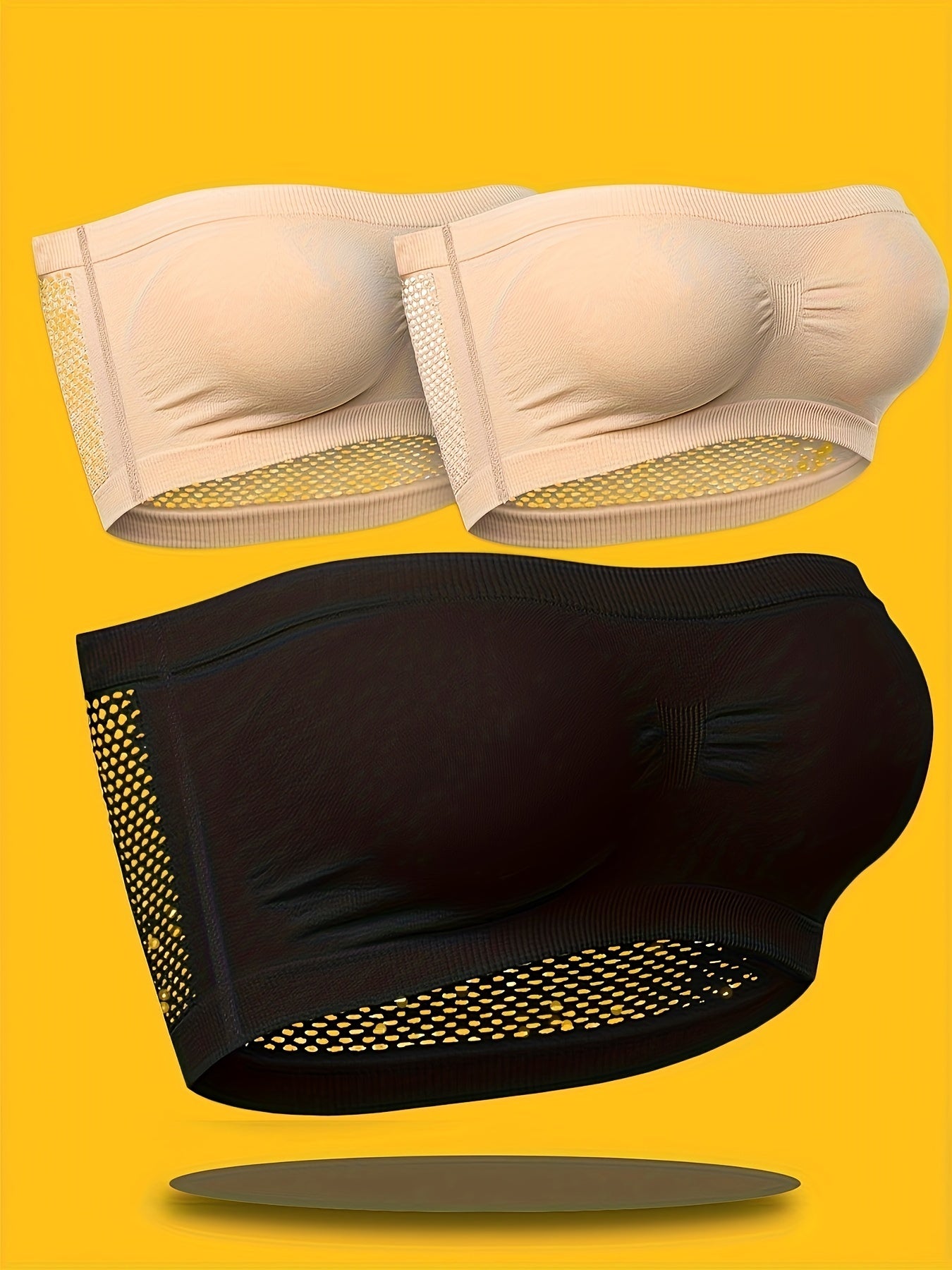 3 Pack Plus Size Tube Bra Set Solid Hollow Out High Stretch Breathable Strapless