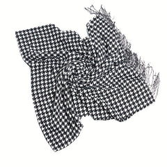 Houndstooth Fringe Trim Scarf Faux Cashmere Shawl Wrap