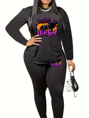 Halloween 2pcs Set Women's Plus Graphic Print Tee & Leggings Set