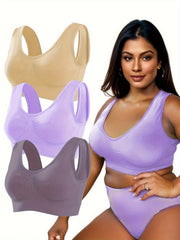 3 Pack Plus Size Sports Bra Set Women's Plus Ruched Medium Stretch Bra 3pcs Set