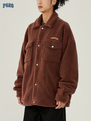 Letter Embroidery Lapel Jacket Teddy Coat for Women