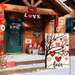 Valentines Garden Flag Double Sided Love Heart Tree Rustic Outdoor Flag