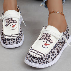 Christmas Snowman & Leopard Pattern Flat Shoes Women's Casual Shoe