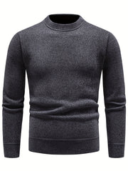 Knitted Solid Sweater Men's Crew Neck Pullover