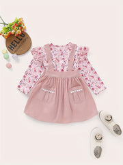 Girls Floral Print Top & Suspender Short Skirt Set