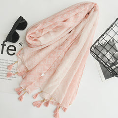 Boho Tassel Scarf Floral Print Linen Shawl Windproof Head Wrap