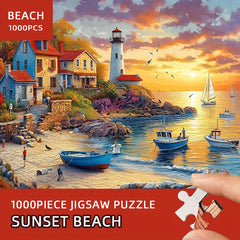 Large Beach Sunset Jigsaw Puzzle 1000pcs Town Scene 70x50cm Paper Puzzle