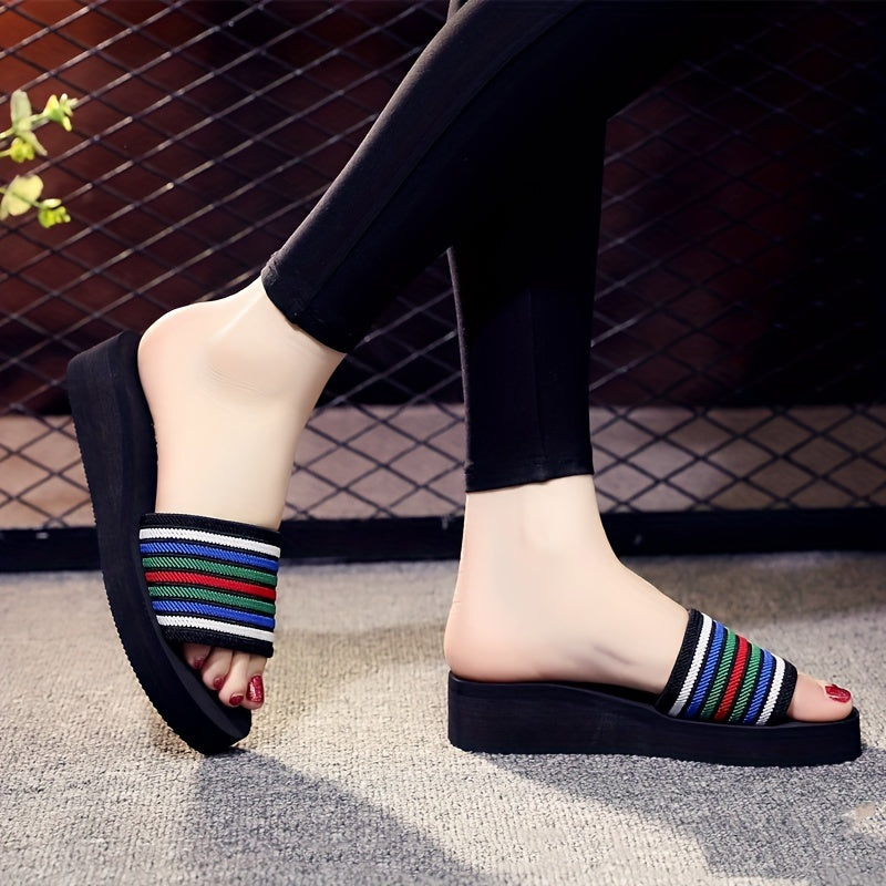 Fashionable Strip Beach Slippers Thick Bottom Women's Sandals
