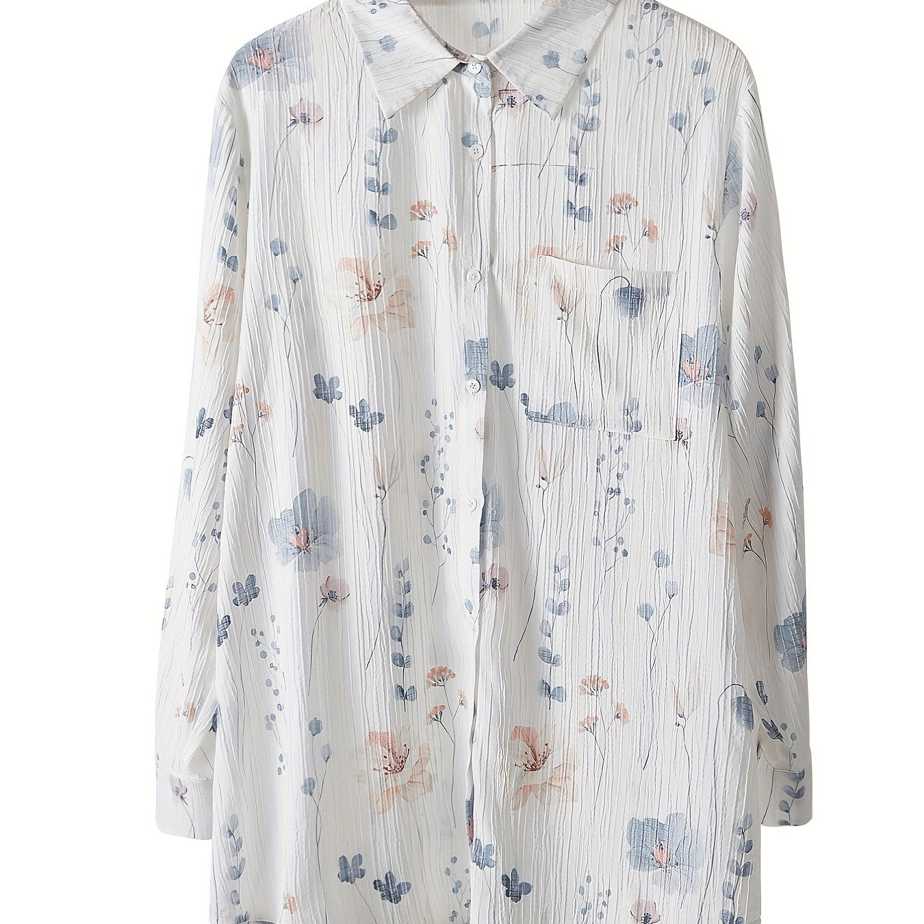 Floral Print Long Sleeve Button Up Blouse