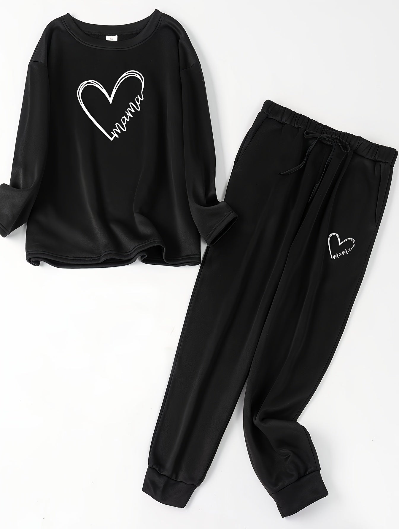 Letter Heart Print Top & Joggers Pajamas Set
