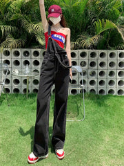 Loose Fit Denim Jumpsuit Adjustable Straps Non Stretch Overalls