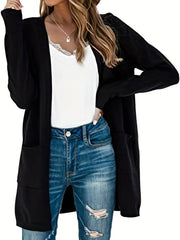 Casual Open Front Knit Cardigan with Pockets