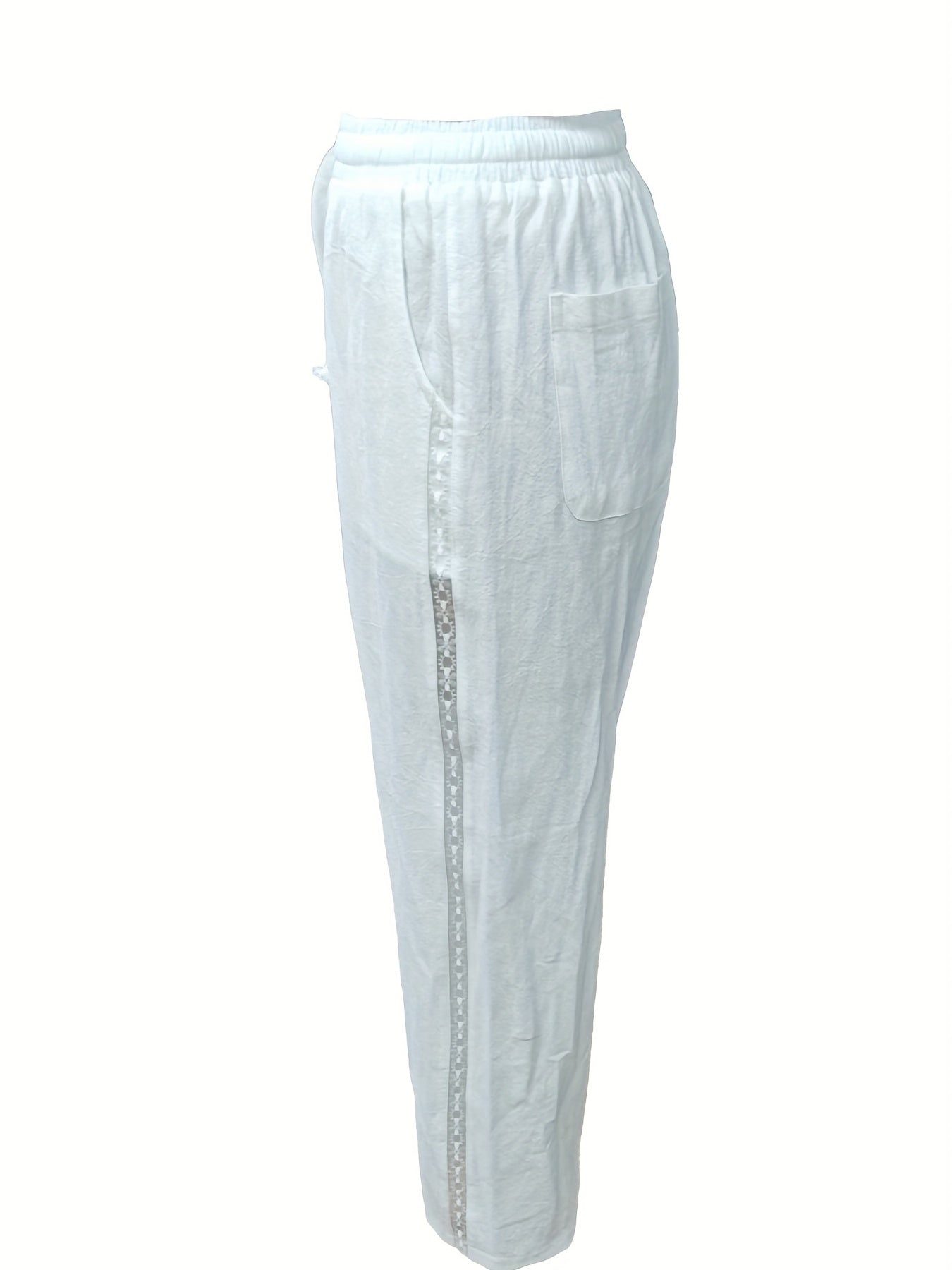 Contrast Lace Straight Leg Pants Casual Pocket Drawstring Pants