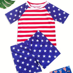 Boys Star And Stripe Swimming Suit Trunks & Tops For Beach Vacation