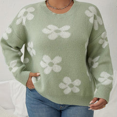 Floral Pattern Sweater Long Sleeve Round Neck Pullover