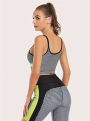 Houndstooth Print Spaghetti Strap Sports Bra with Chest Pads