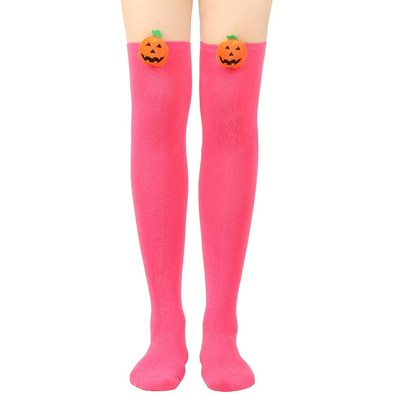 Pumpkin Decor Thigh High Socks Halloween Over The Knee Socks