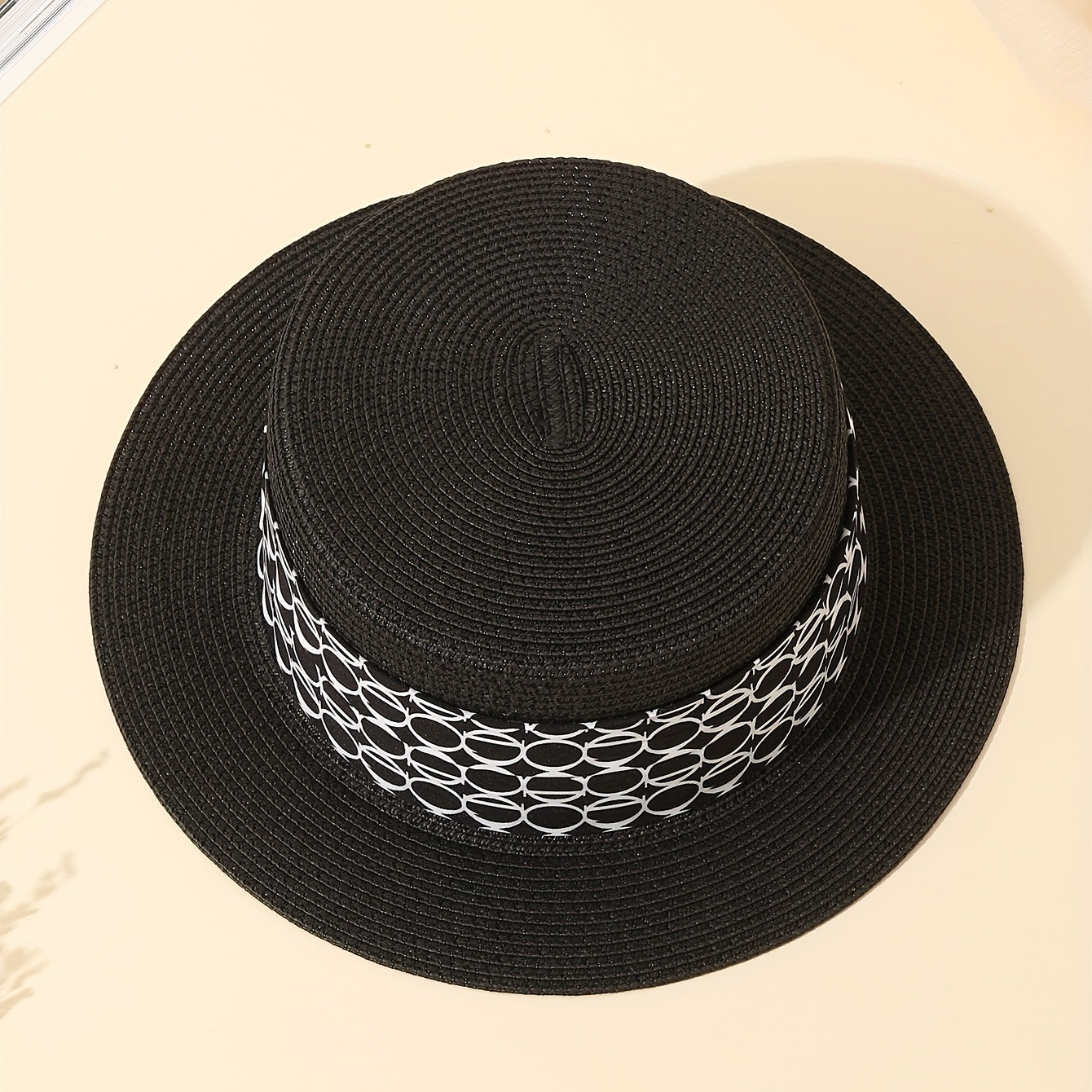 Straw Jazz Sun Hat Women Wide Strap Decor British Style Flat Top Fedora Cap
