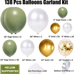 138pcs Vintage Avocado Green Balloon Wreath Arch Balloon Chain Suit