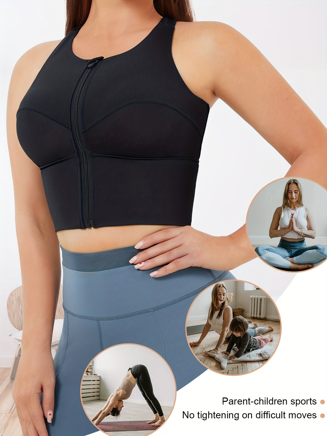Wireless Sports Bra with Zipper Closure