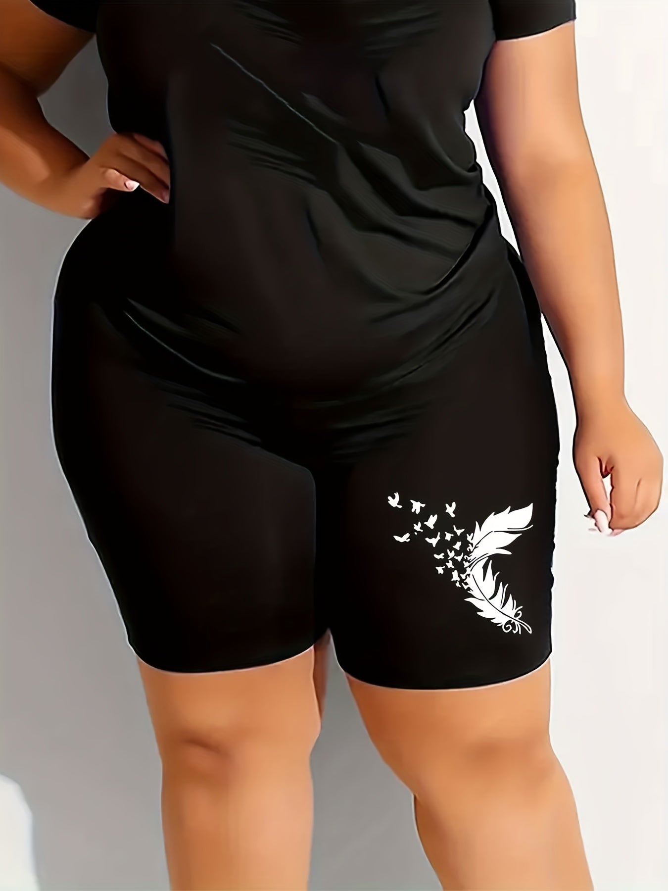 Women's Plus Feather Print High Rise Biker Shorts
