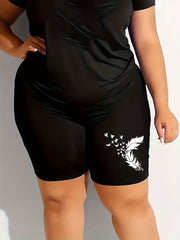 Women's Plus Feather Print High Rise Biker Shorts