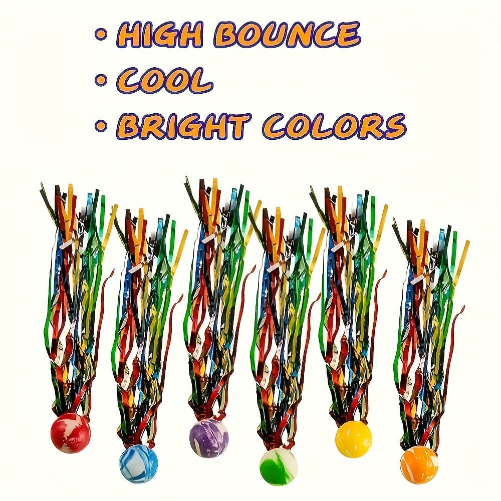 25pcs Bouncy Balls with Colorful Streamers for Party Favors