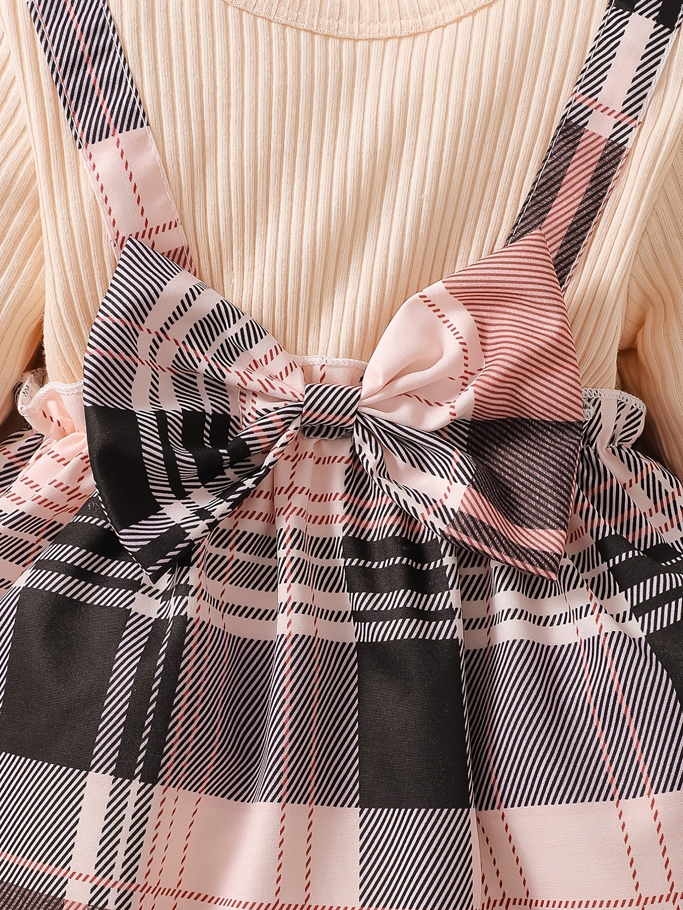 2pc Toddler Girls Bow Plaid Skirt Set Long Sleeve Knit Sweater Dress Headband