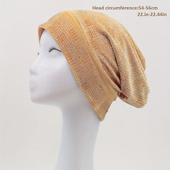 Rhinestone Velvet Turban Cap Slouchy Beanie Head Wrap Lightweight Bonnet