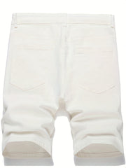 Men's Distressed Denim Shorts Mid Stretch Casual Street Style