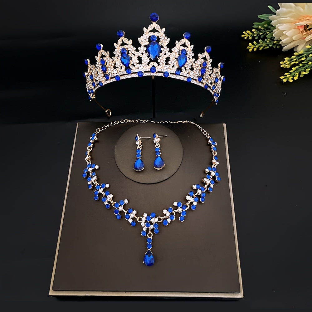 Crystal Bridal Tiara Crown Set Earrings Necklace Jewelry Women